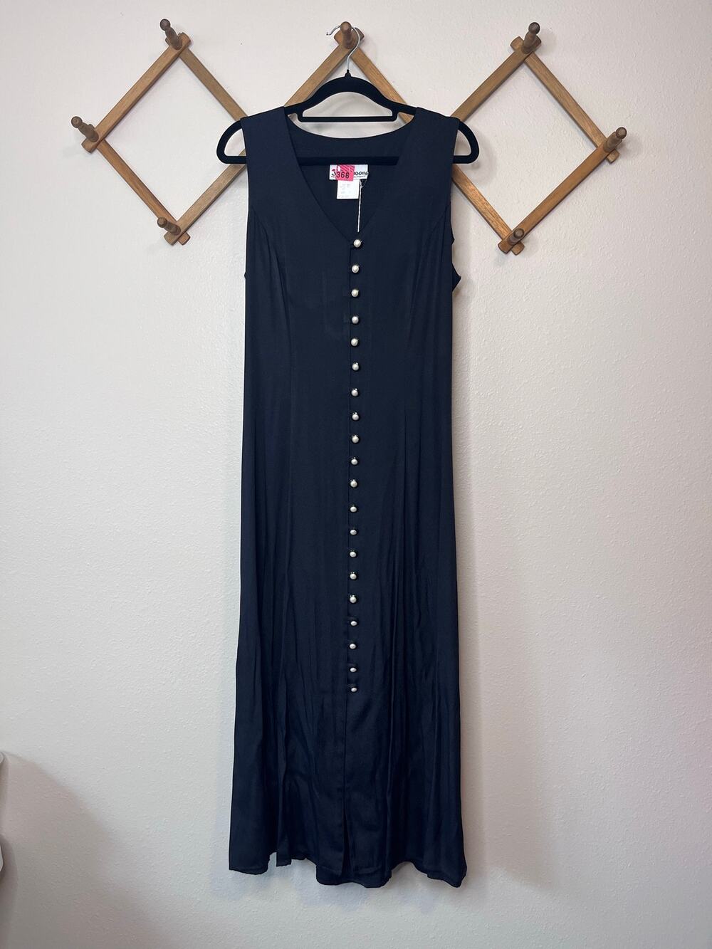 Vintage Jamison Womens 10 Black Button Front Corset Back Lace Up Maxi Dress 90s